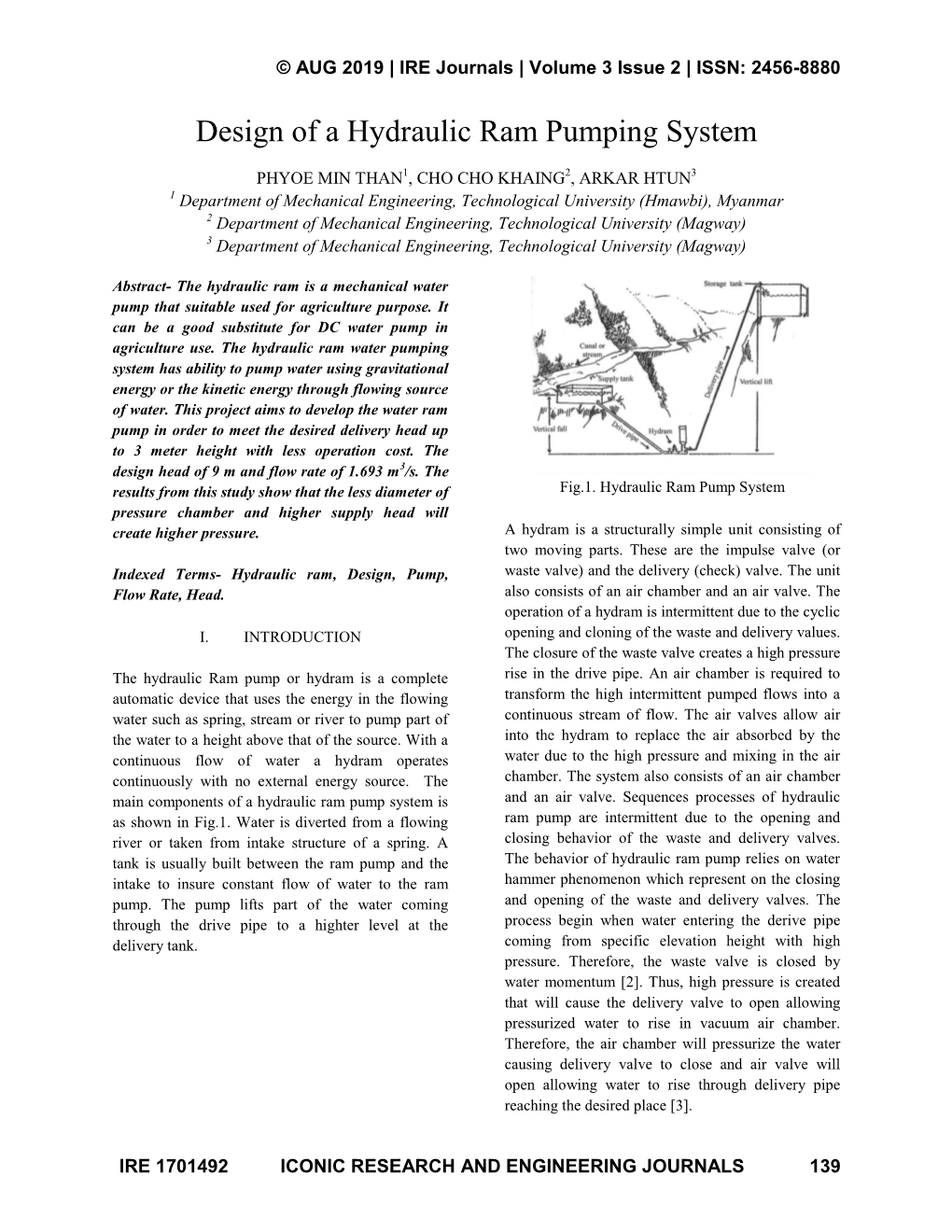 Design of a Hydraulic Ram Pumping System