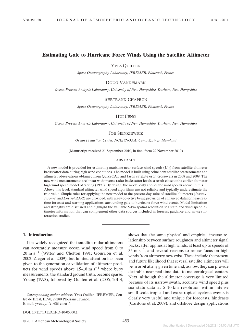 Estimating Gale to Hurricane Force Winds Using the Satellite Altimeter