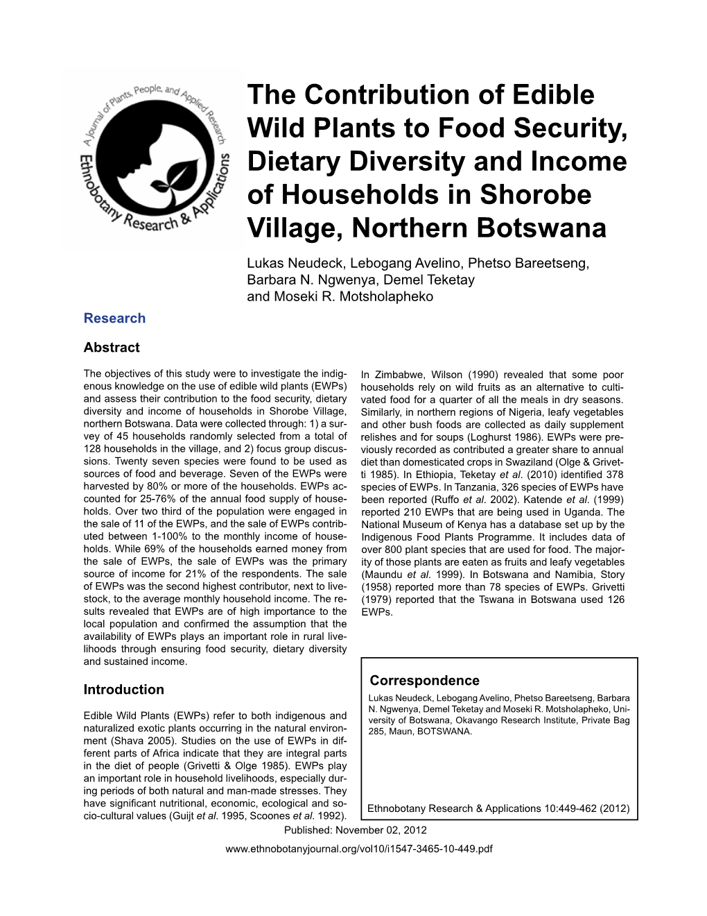 The Contribution of Edible Wild Plants to Food Security, Dietary Diversity