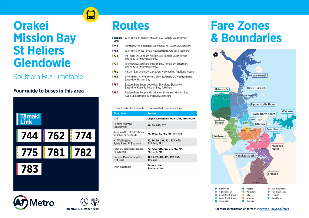 Routes Orakei Mission Bay St Heliers Glendowie Fare Zones & Boundaries