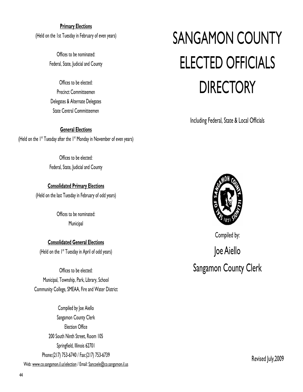 Sangamon County Elected Officials Directory