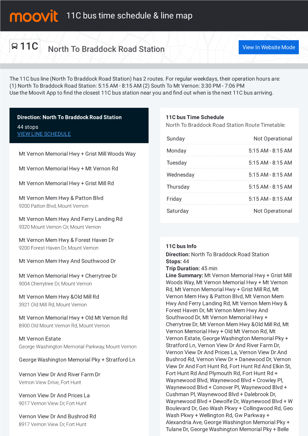 11C Bus Time Schedule & Line Route