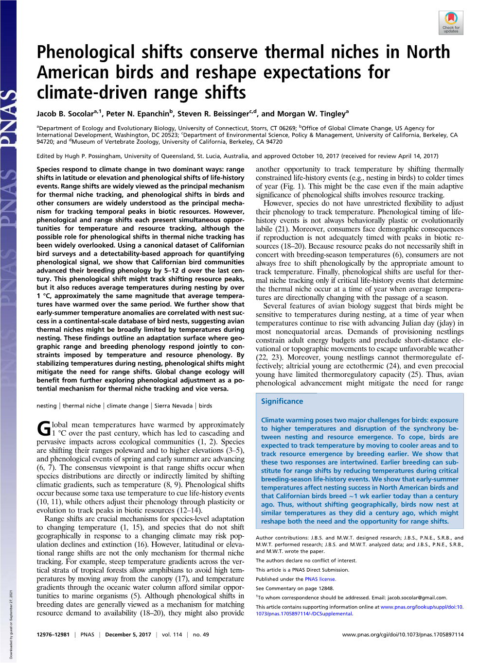 Phenological Shifts Conserve Thermal Niches in North American Birds and Reshape Expectations for Climate-Driven Range Shifts