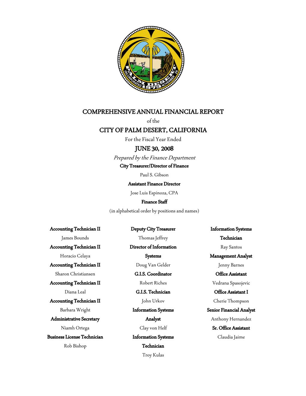 Comprehensive Annual Financial Report City Of