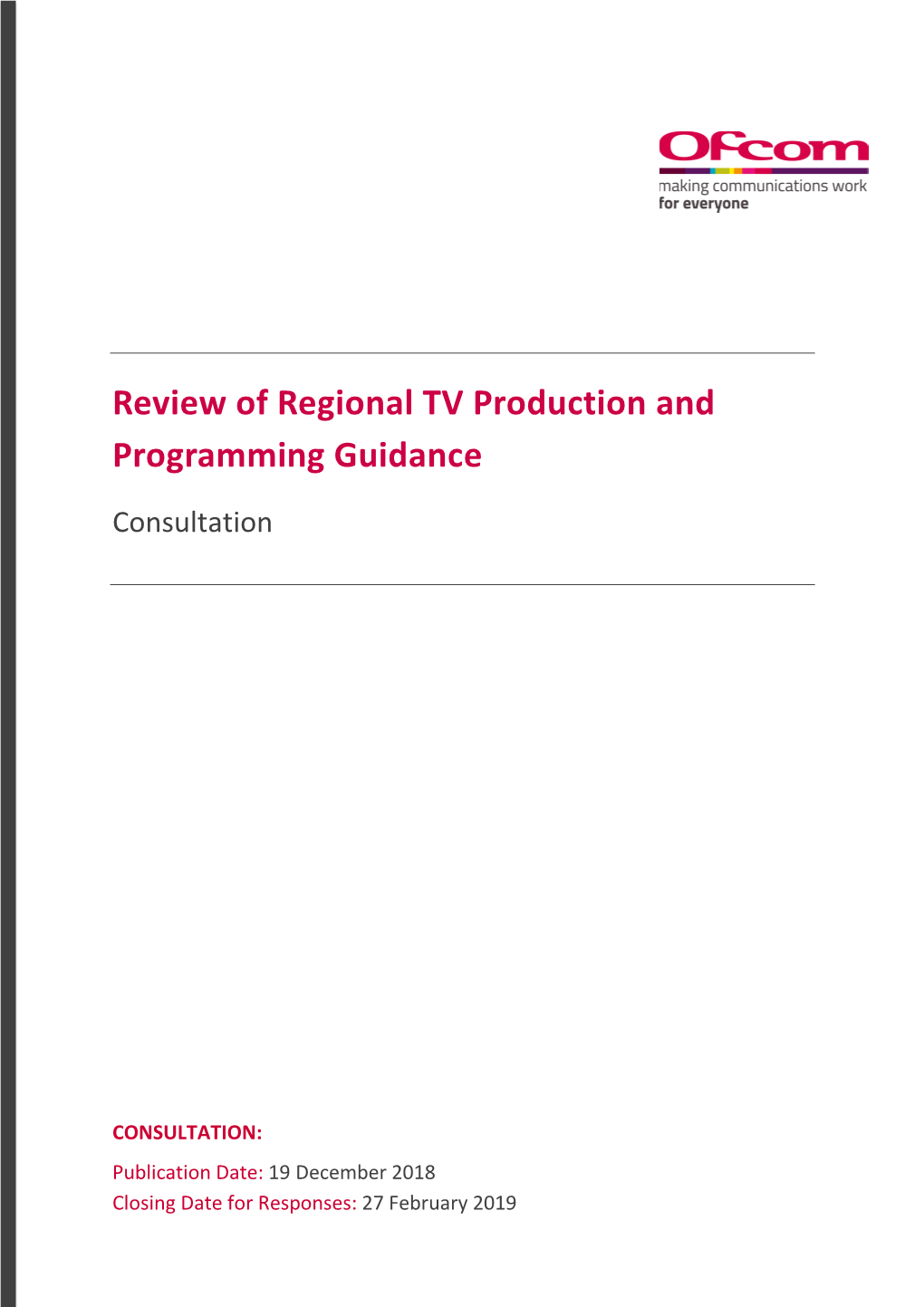 Review of Regional TV Production and Programming Guidance Consultation