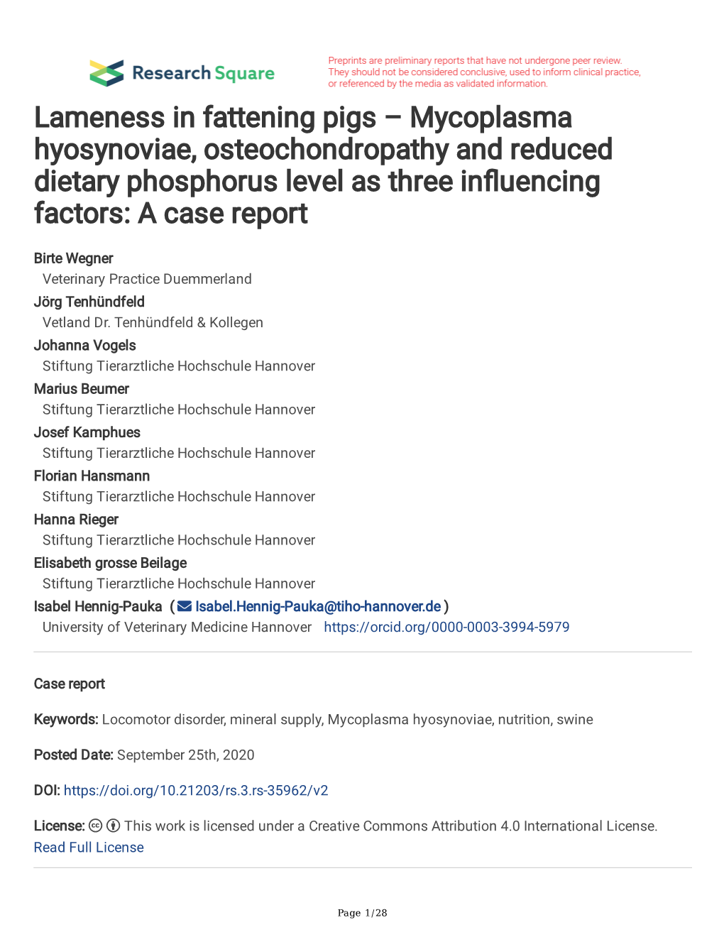 Lameness in Fattening Pigs – Mycoplasma Hyosynoviae, Osteochondropathy and Reduced Dietary Phosphorus Level As Three Infuencing Factors: a Case Report