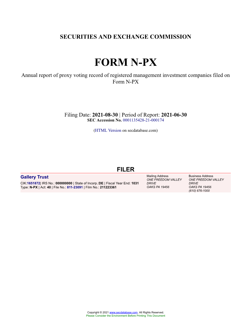 Gallery Trust Form N-PX Filed 2021-08-30