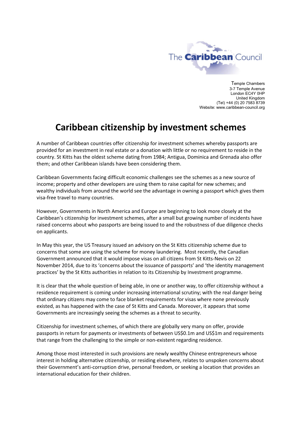 Caribbean Citizenship by Investment Schemes