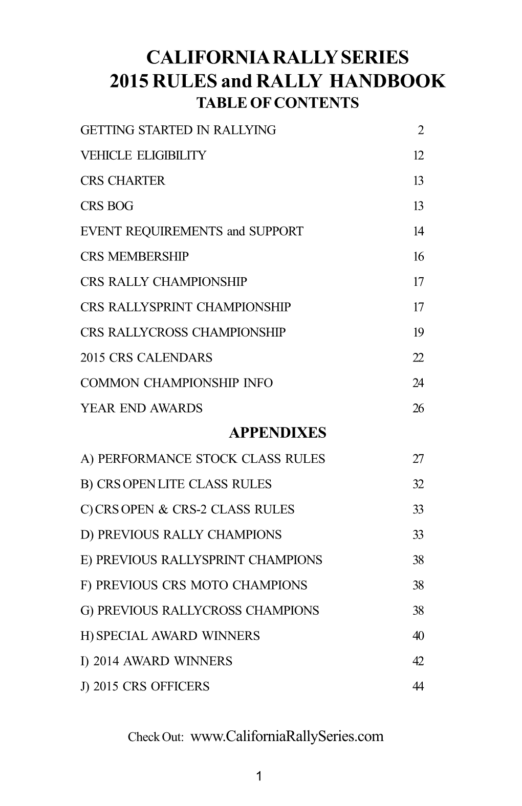 CALIFORNIA RALLY SERIES 2015 RULES and RALLY HANDBOOK