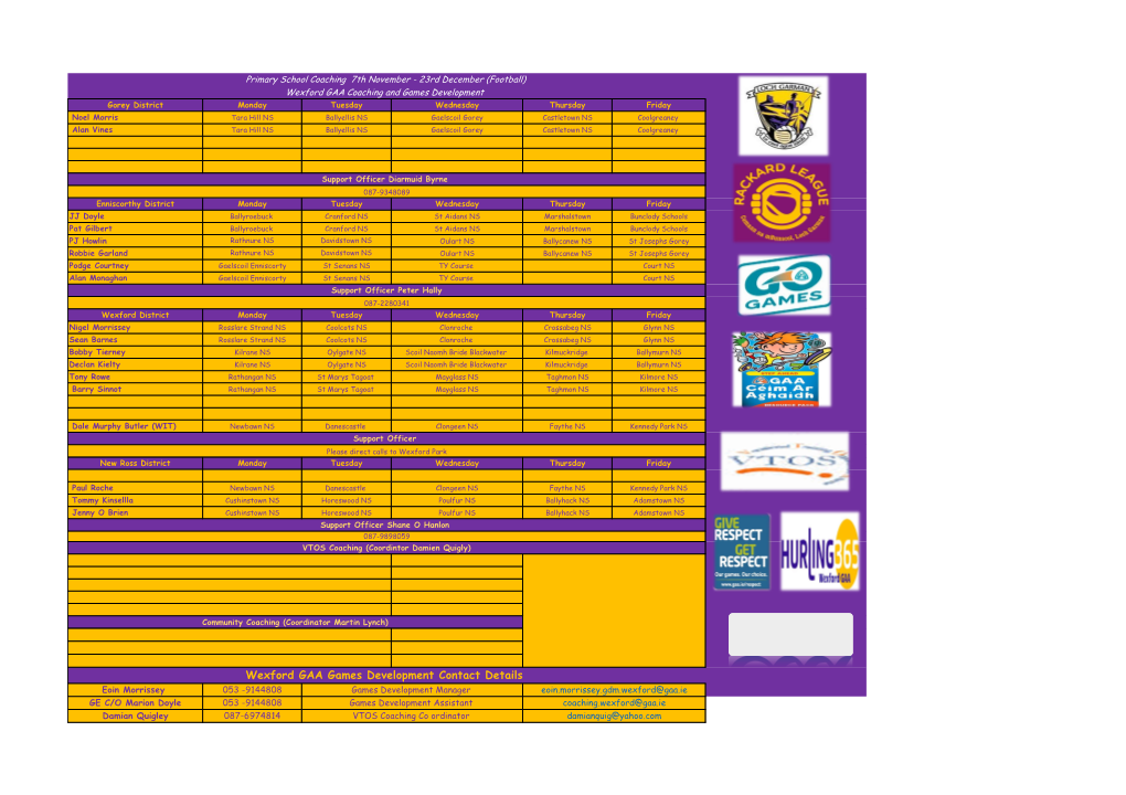 Wexford GAA Games Development Contact Details