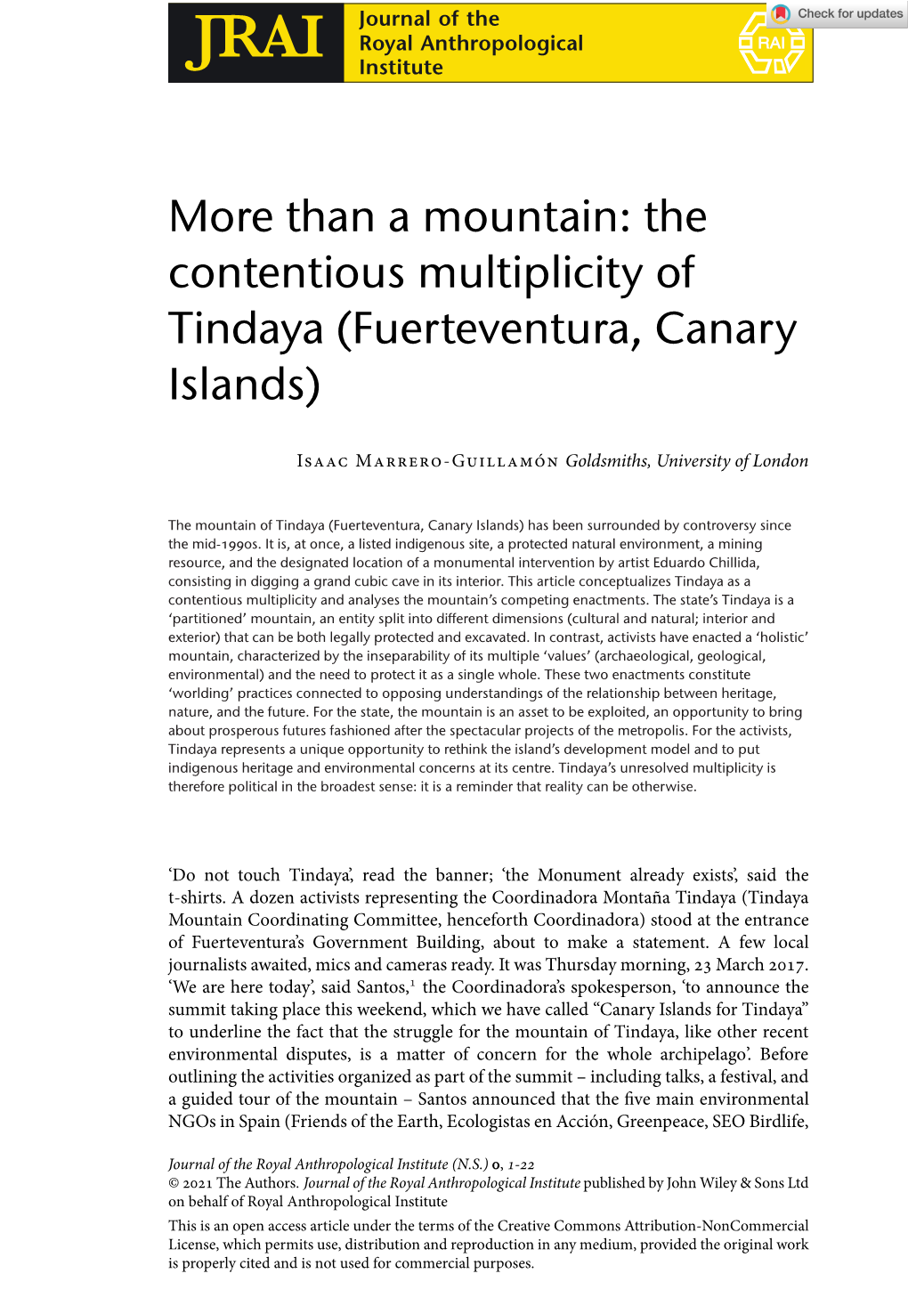 More Than a Mountain: the Contentious Multiplicity of Tindaya (Fuerteventura, Canary Islands)