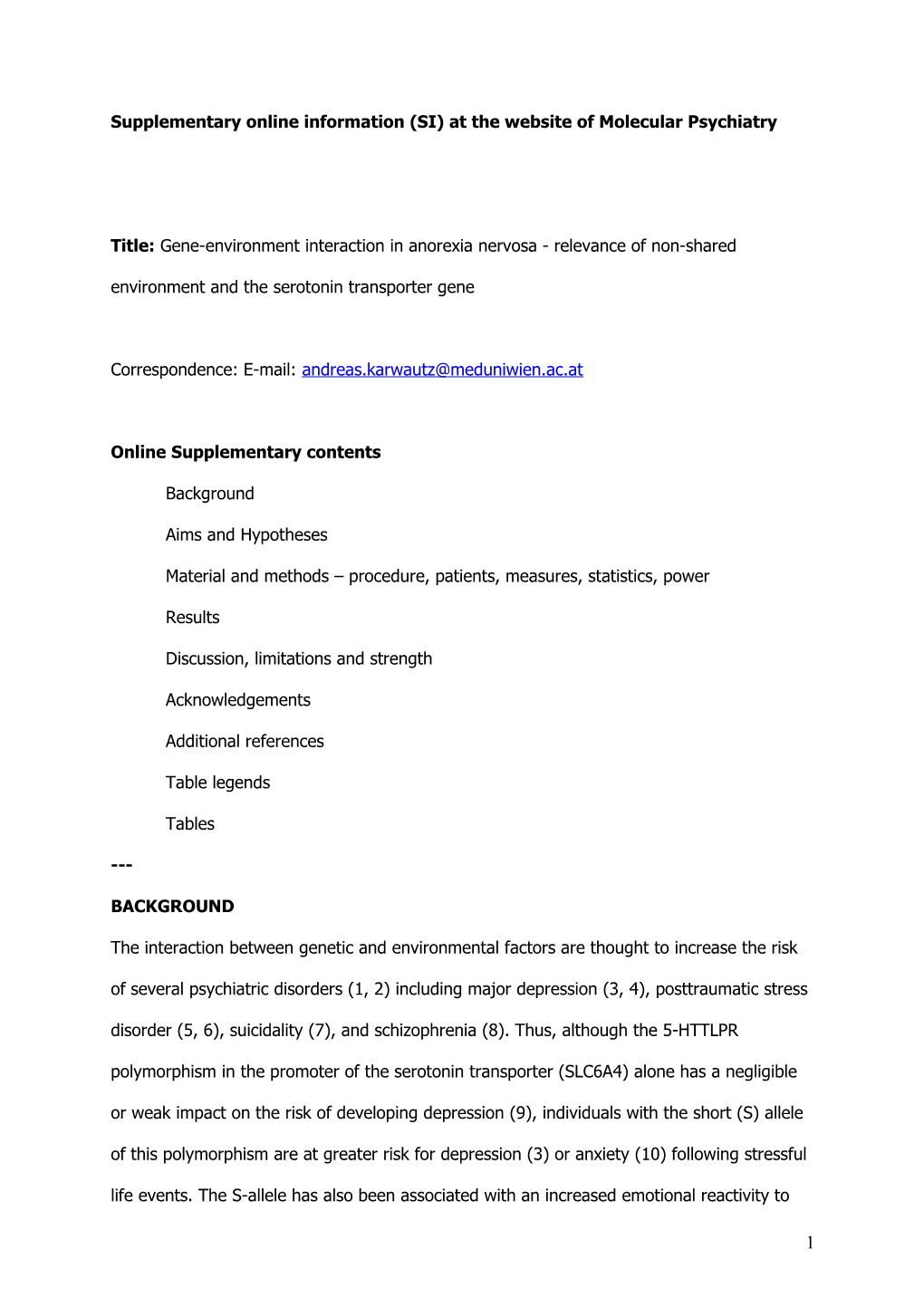 Gene-Environment Interaction in Anorexia Nervosa: a Study Including Non-Shared Environment