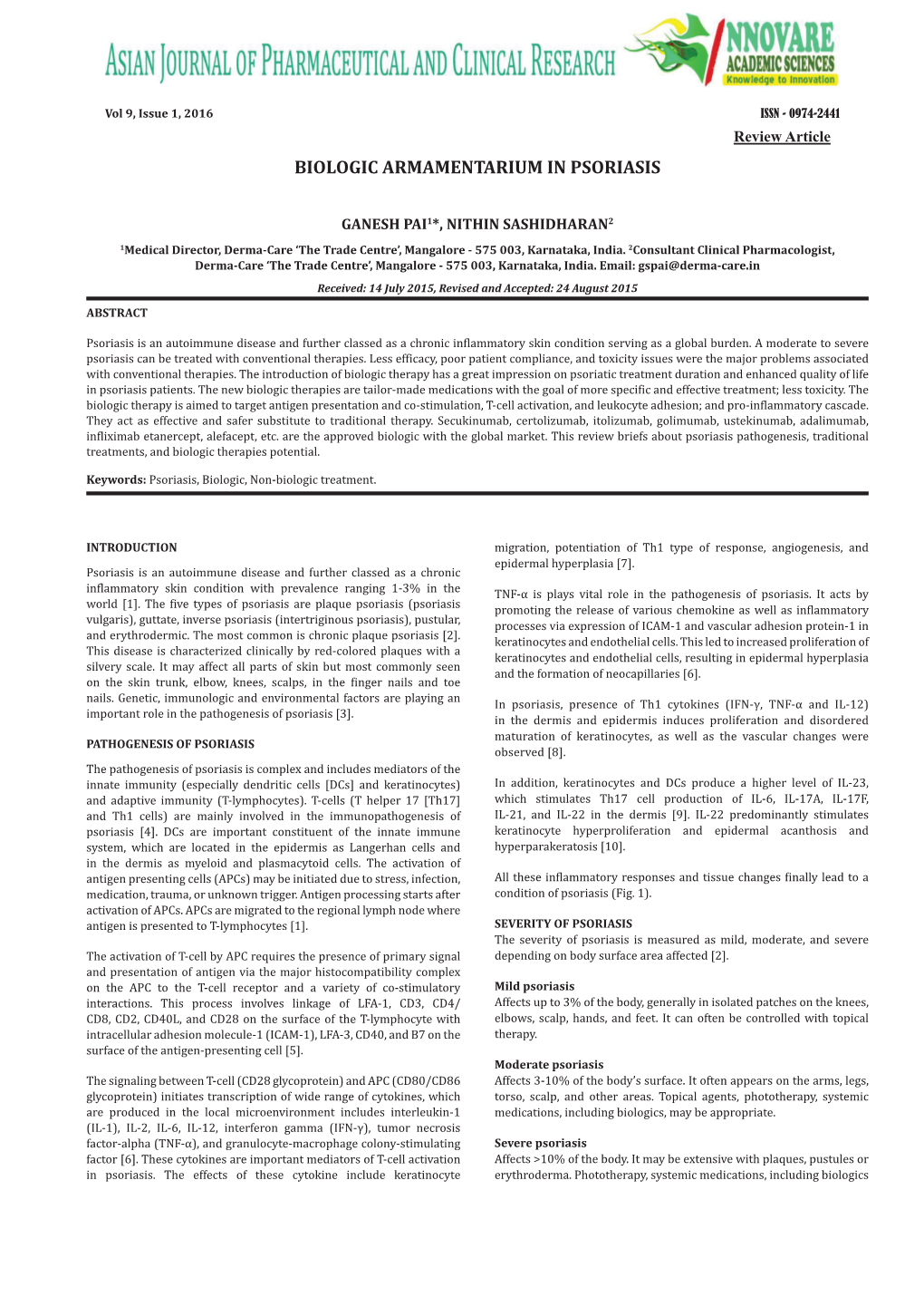 Biologic Armamentarium in Psoriasis