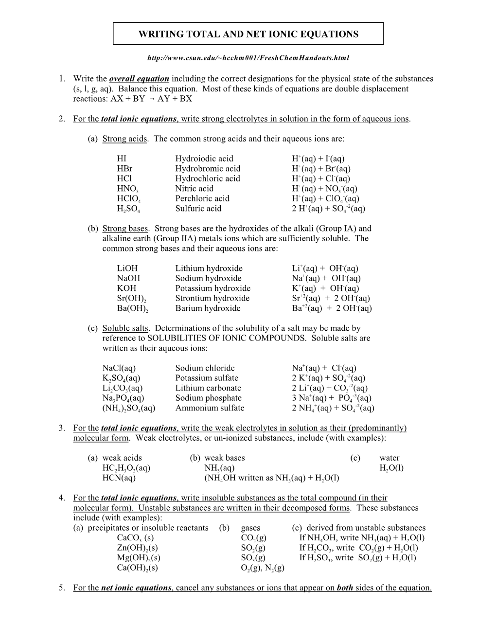 Writing Total and Net Ionic Equations