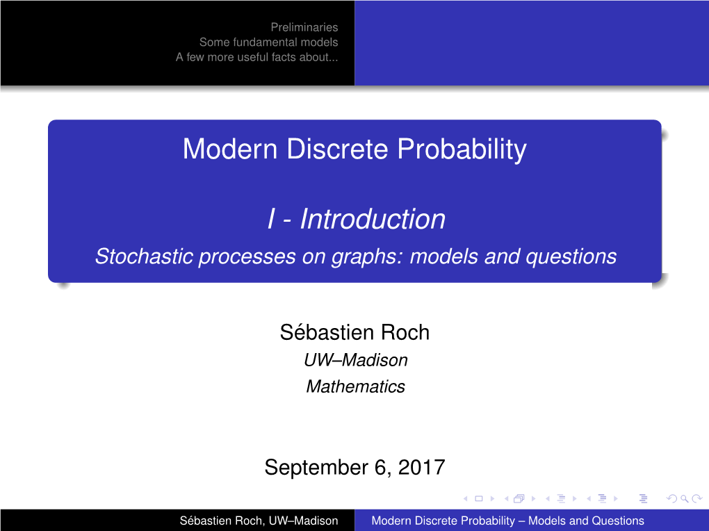 Modern Discrete Probability I