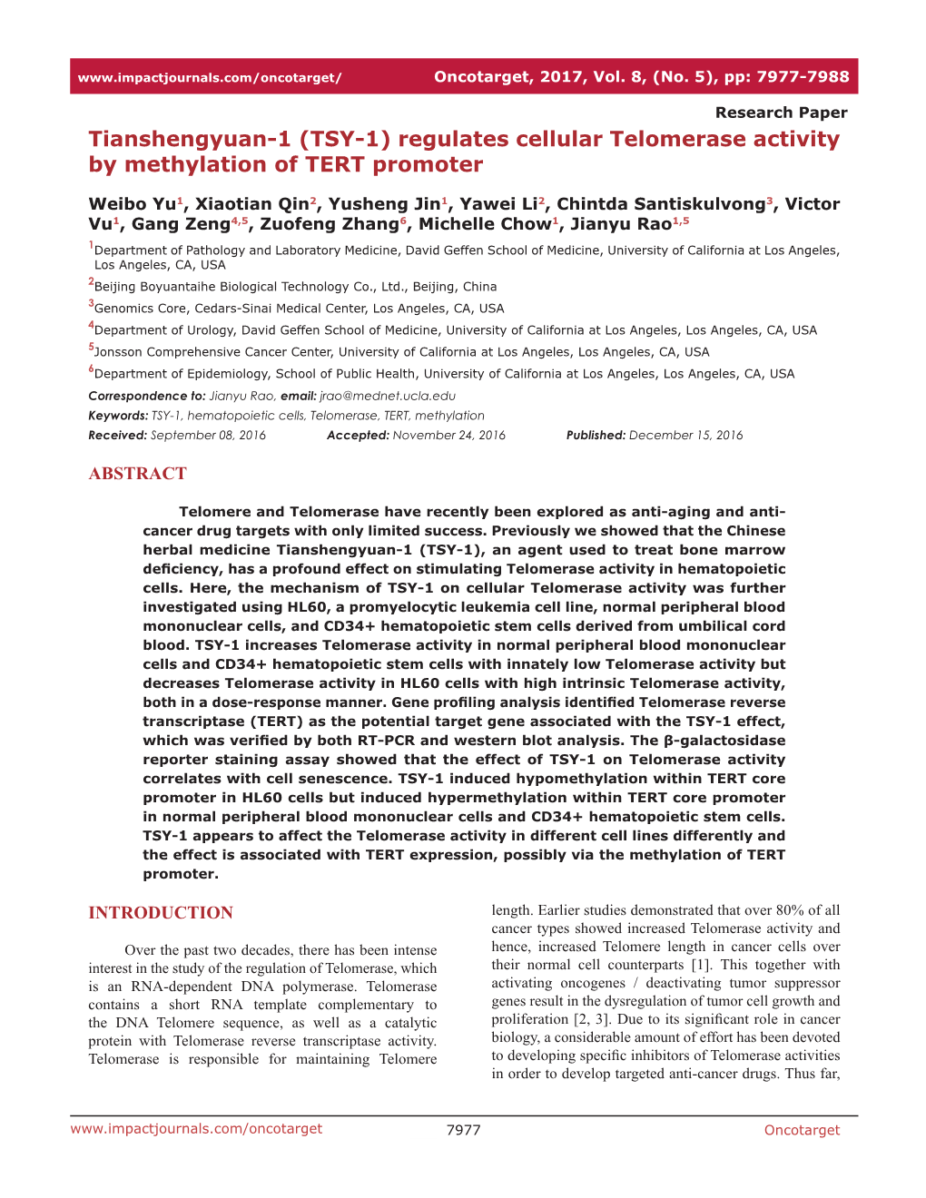 Regulates Cellular Telomerase Activity by Methylation of TERT Promoter