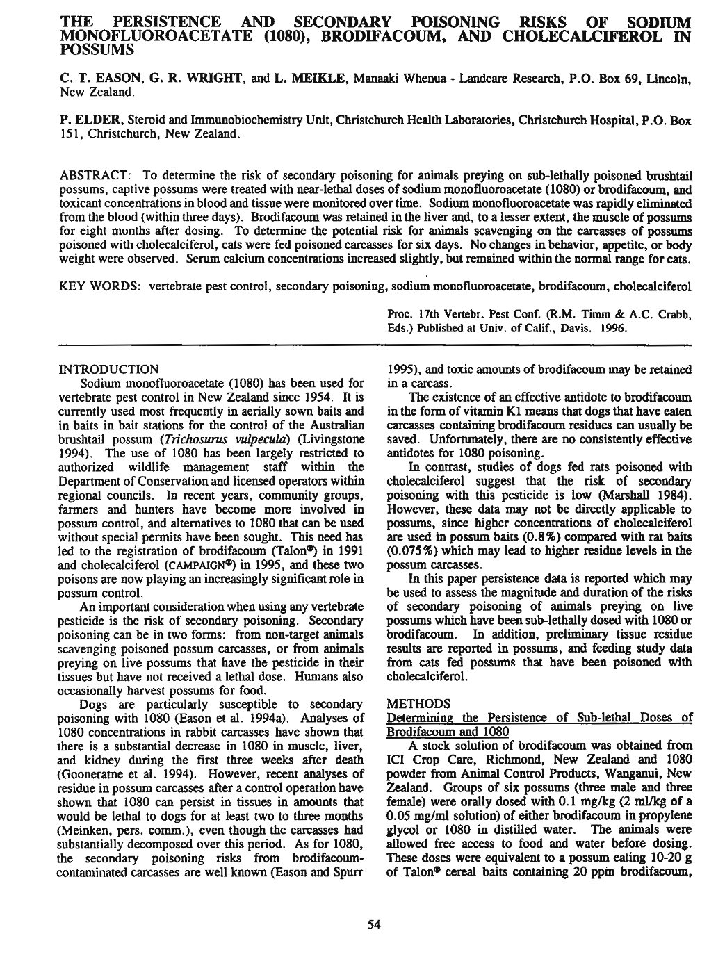 The Persistence and Secondary Poisoning Risks of Sodium Monofluoroacetate (1080), Brodifacoum, and Cholecalciferol in Possums