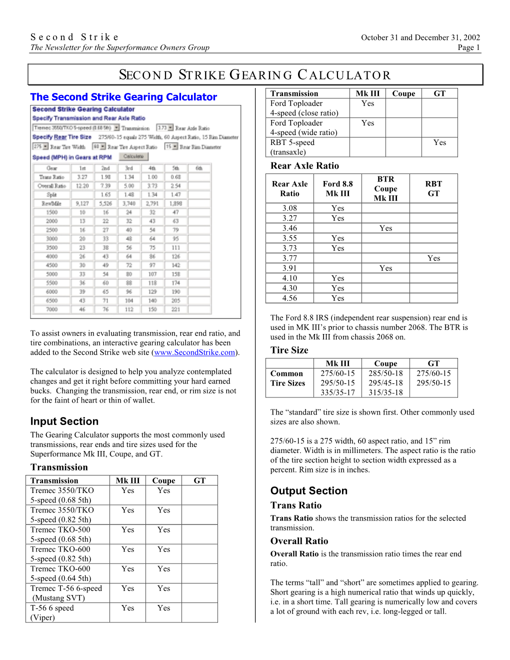 Second Strike Gearing Calculator