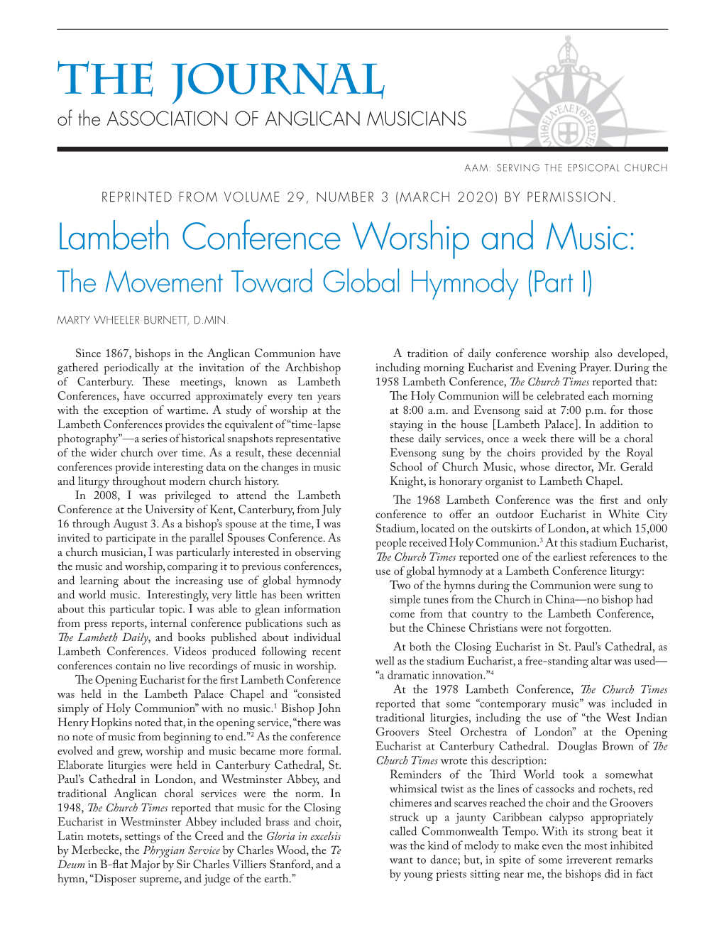 THE JOURNAL of the ASSOCIATION of ANGLICAN MUSICIANS