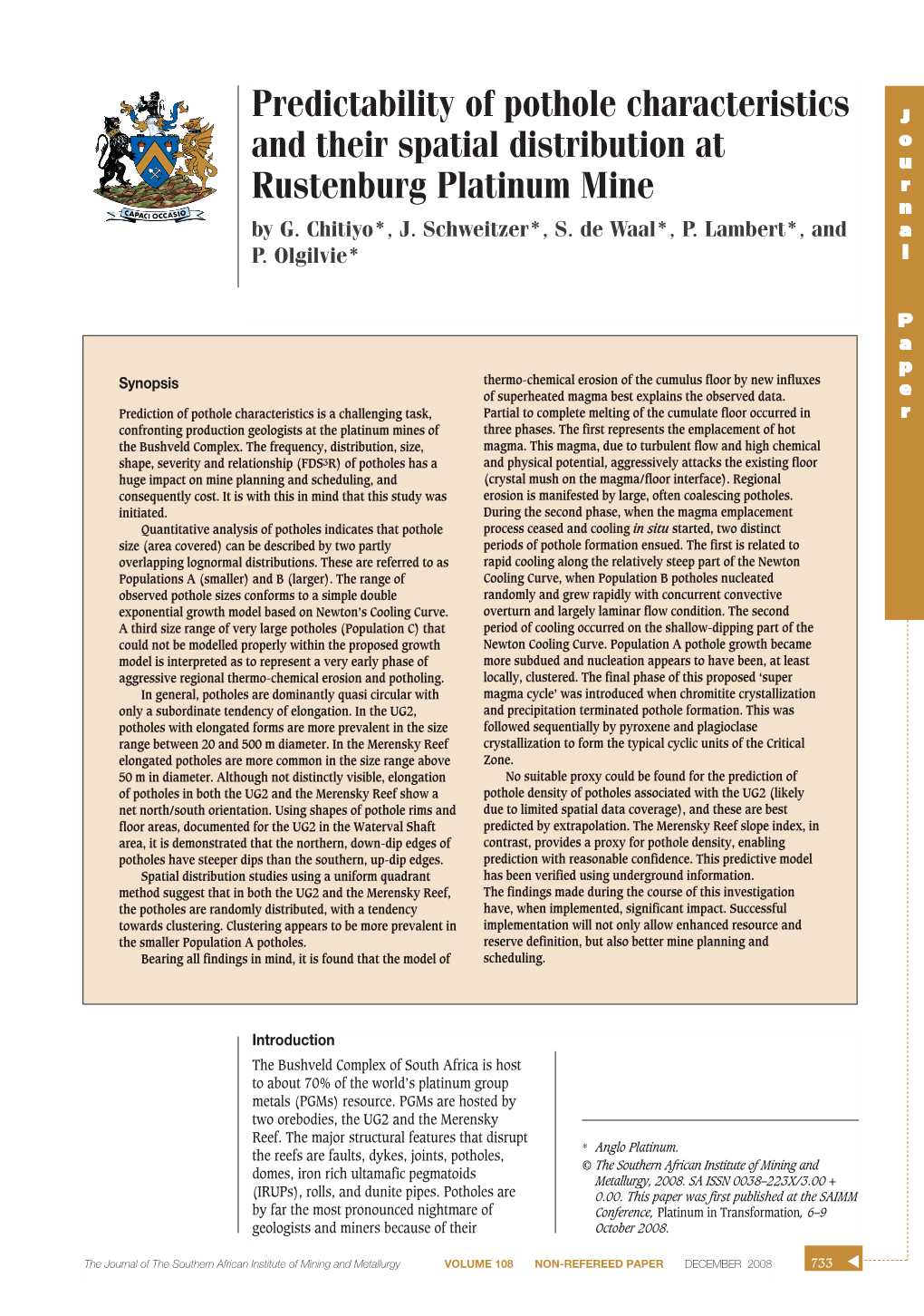 Predictability of Pothole Characteristics and Their Spatial Distribution At