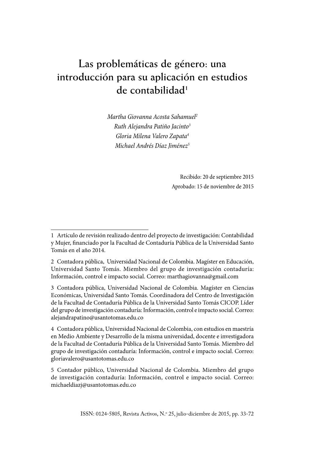 Las Problemáticas De Género: Una Introducción Para Su Aplicación En Estudios De Contabilidad1