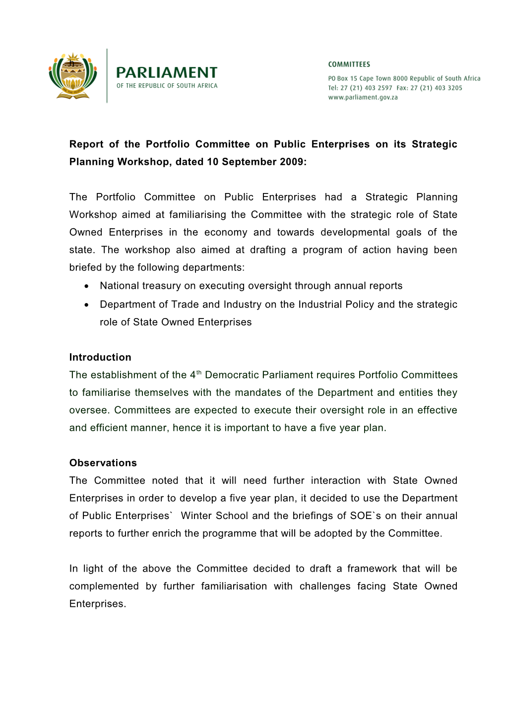 Portfolio Committee on Foreign Affairs