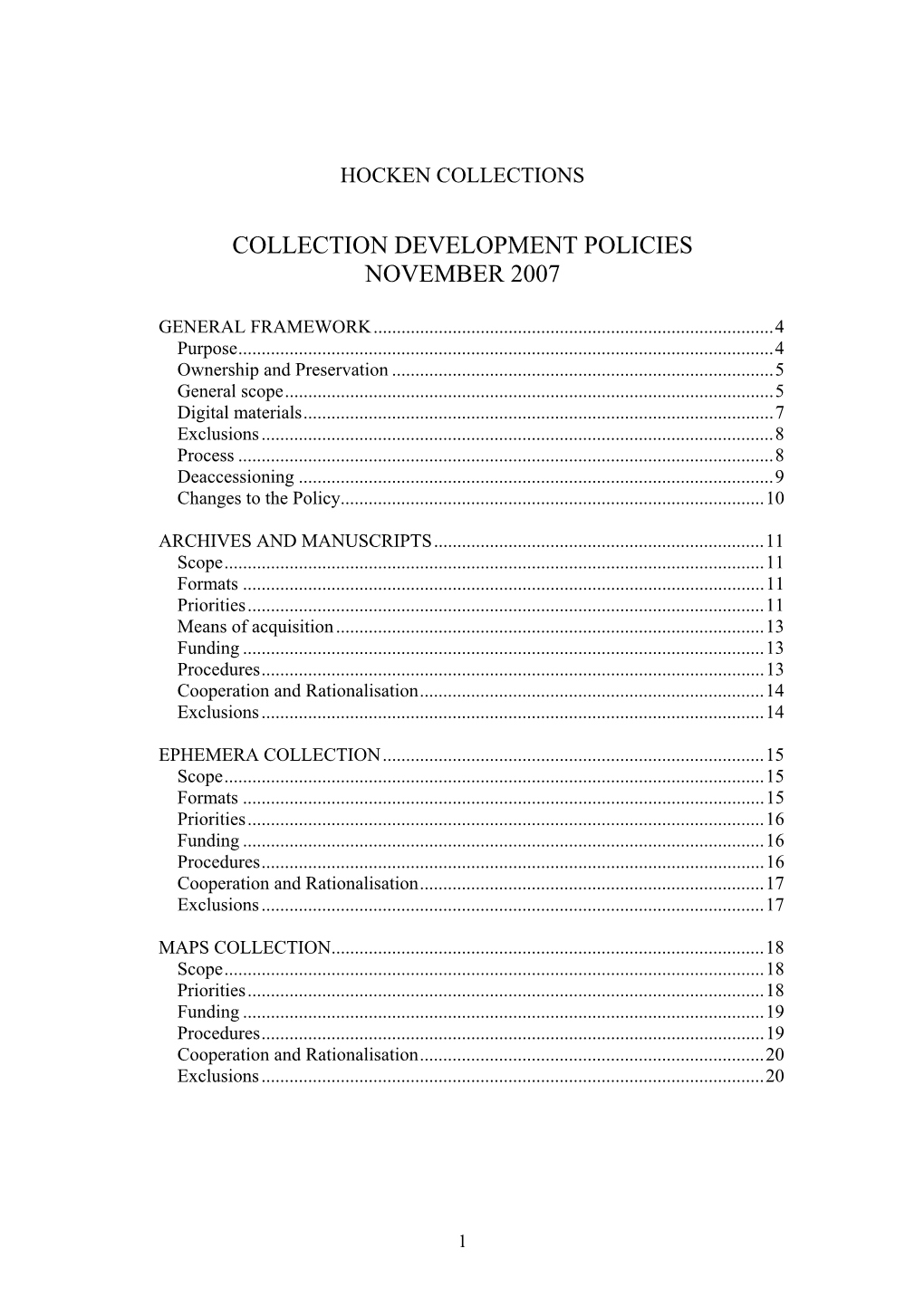 Collection Development Policies November 2007