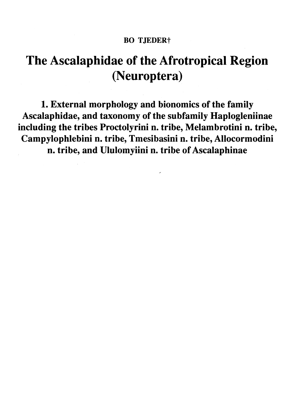 The Ascalaphidae of the Afrotropical Region (Neurop Tera)