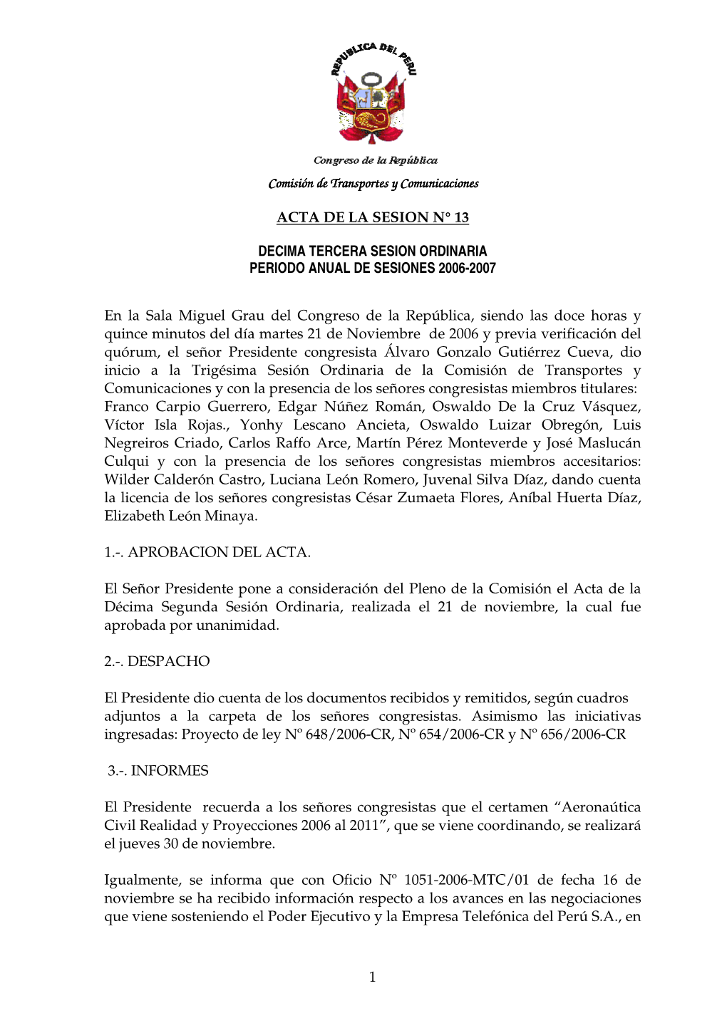 Comisión De Transportes Y Comunicaciones