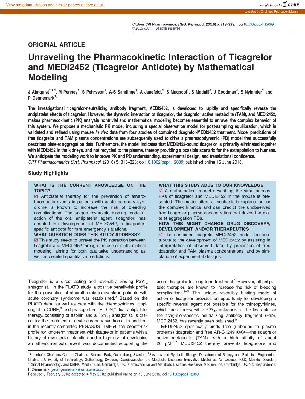 Ticagrelor Antidote) by Mathematical Modeling