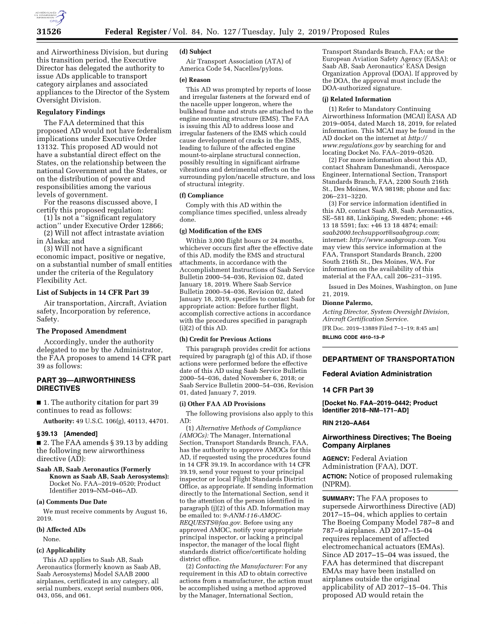 Federal Register/Vol. 84, No. 127/Tuesday, July 2, 2019