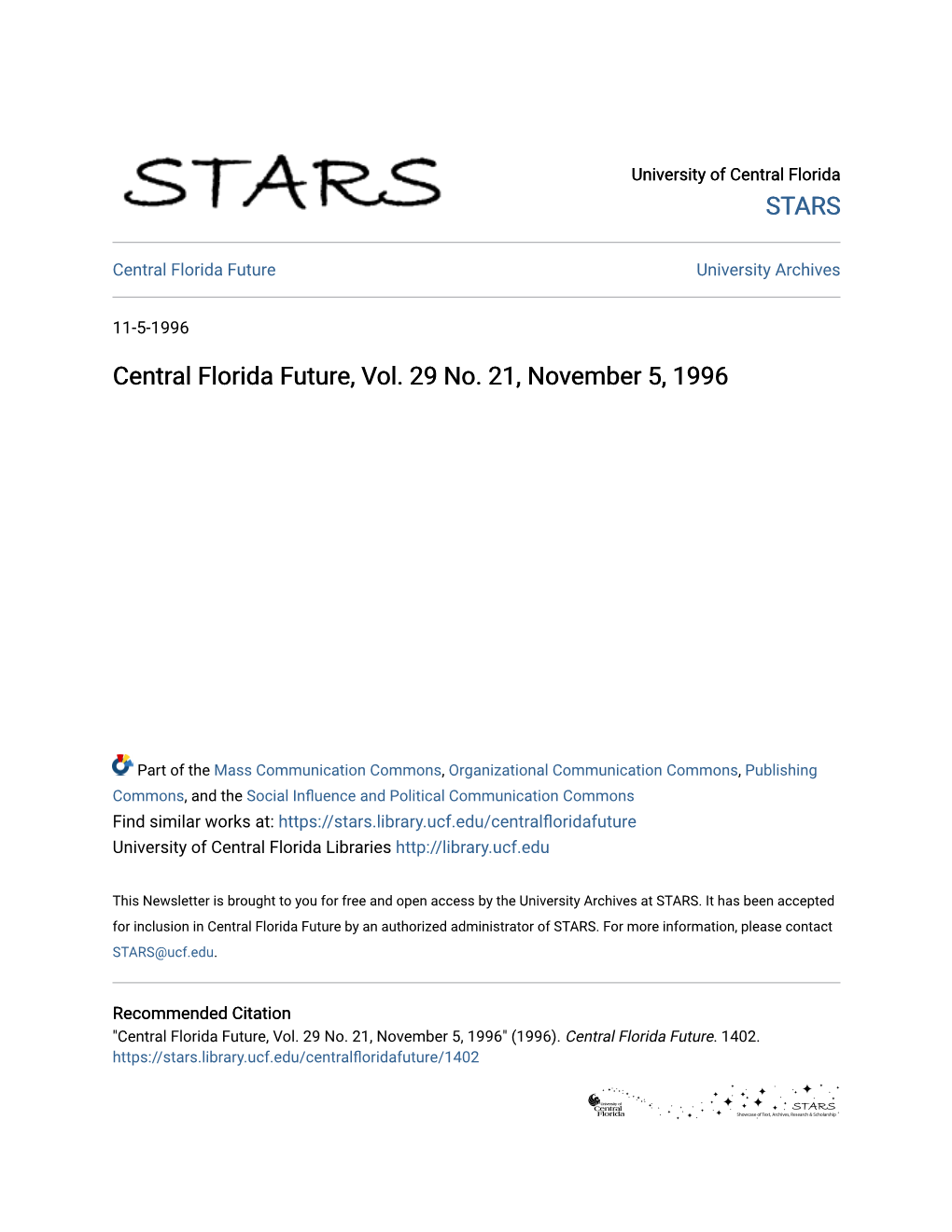 Central Florida Future, Vol. 29 No. 21, November 5, 1996