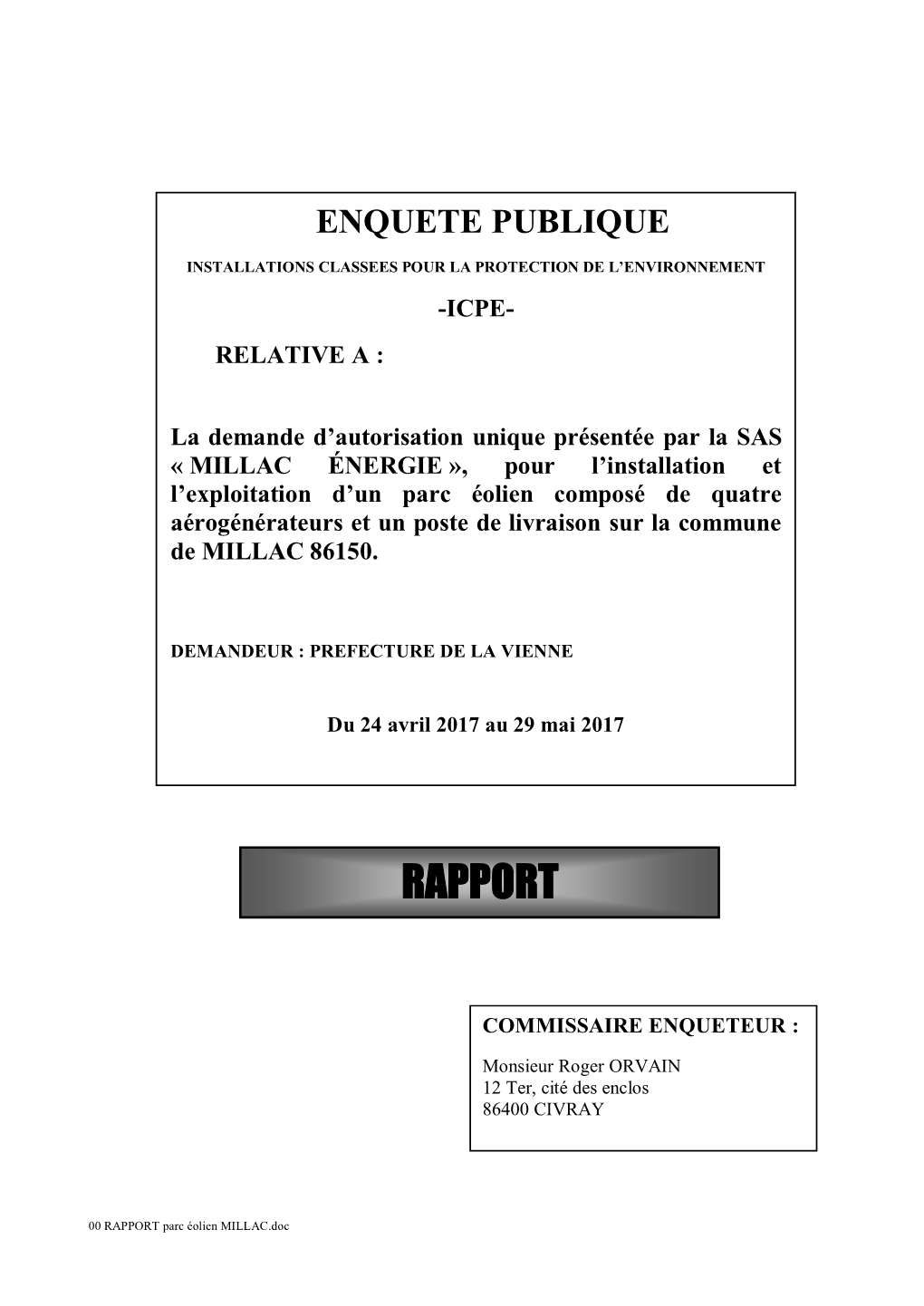 Rapport Du Commissaire Enquêteur