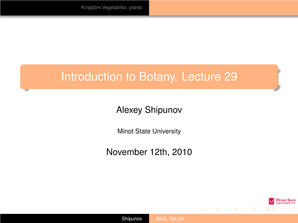 Introduction to Botany. Lecture 29