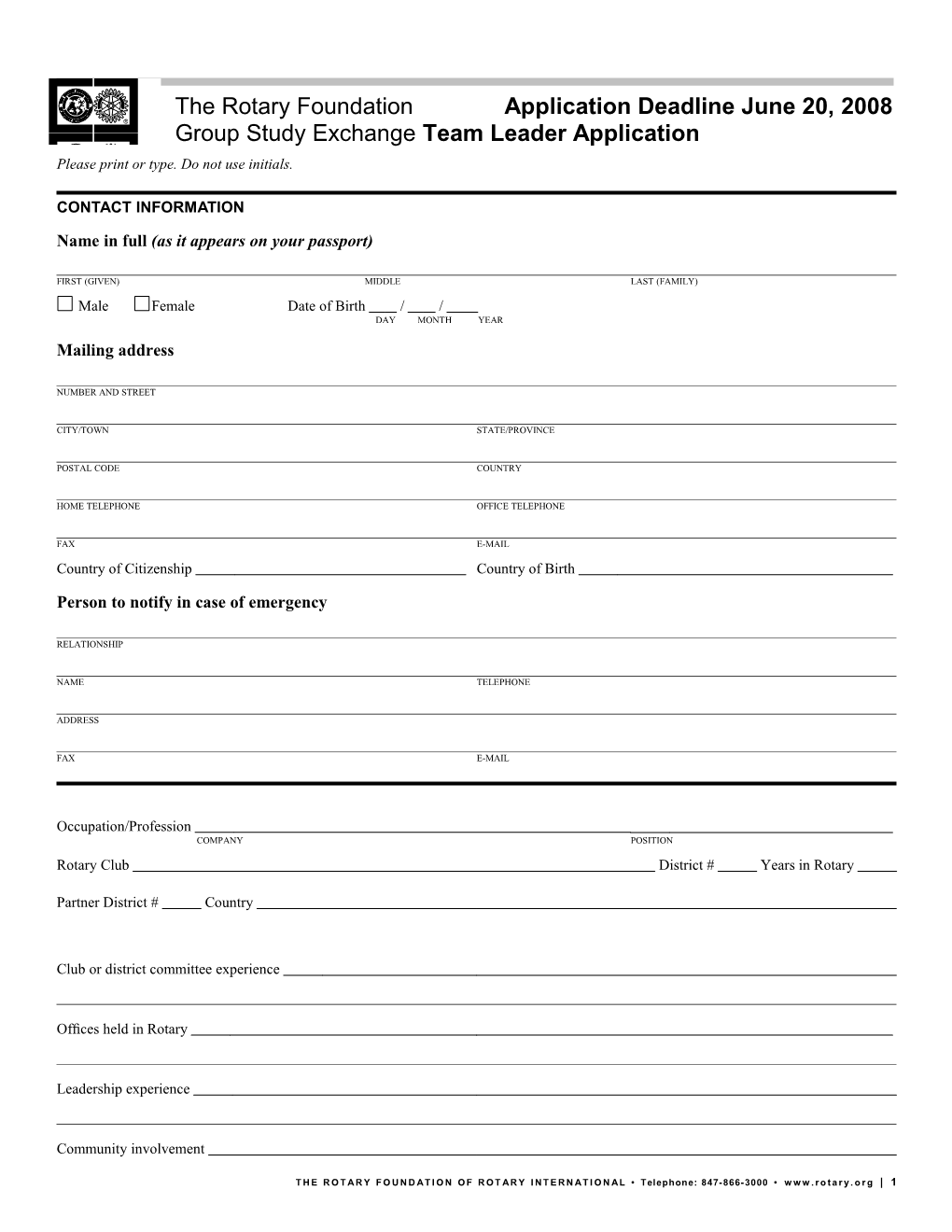 Group Study Exchange Team Leader Application (260-EN)