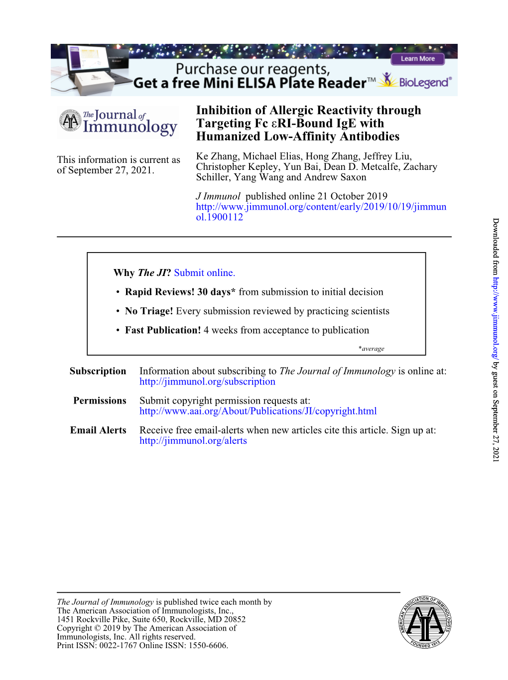 Inhibition of Allergic Reactivity Through Targeting Fcεri-Bound Ige with Humanized Low-Affinity Antibodies