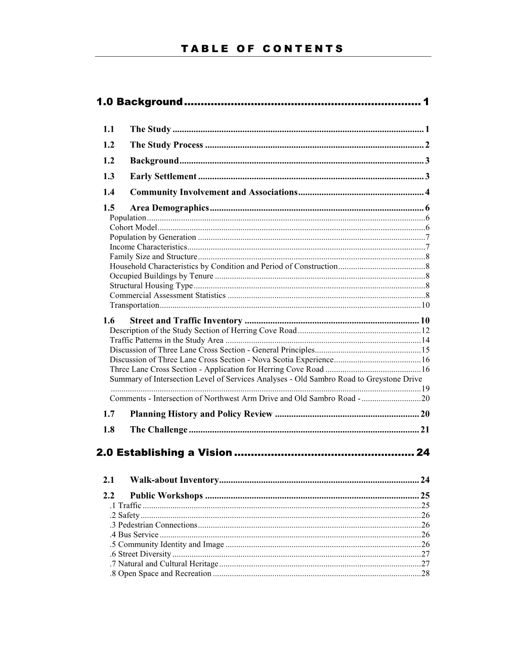 TABLE of CONTENTS 1.0 Background