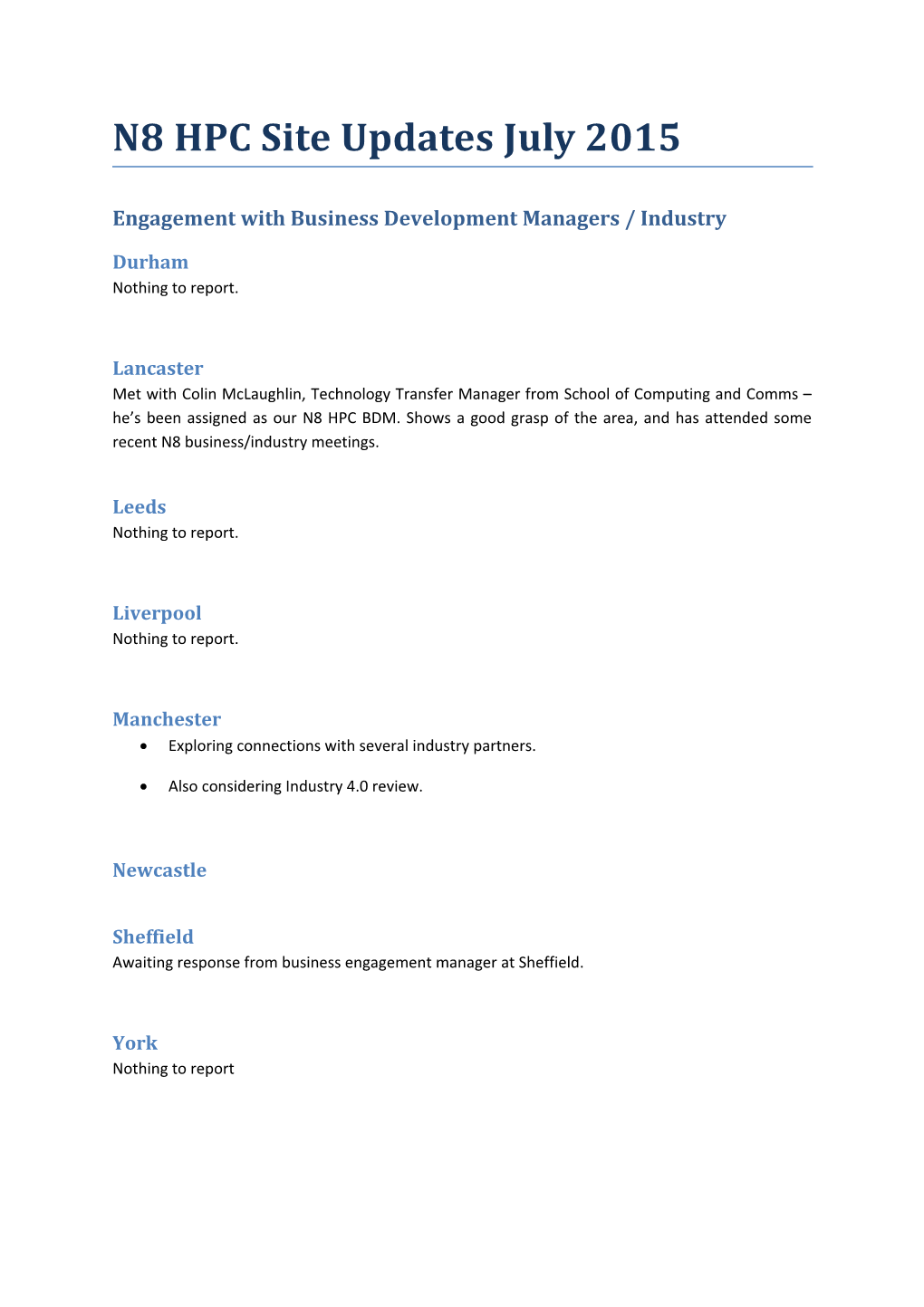 Engagement with Business Development Managers / Industry