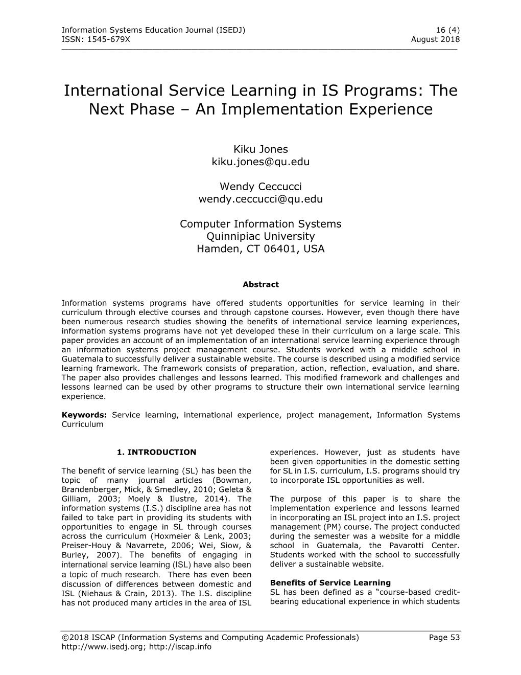 International Service Learning in IS Programs: the Next Phase