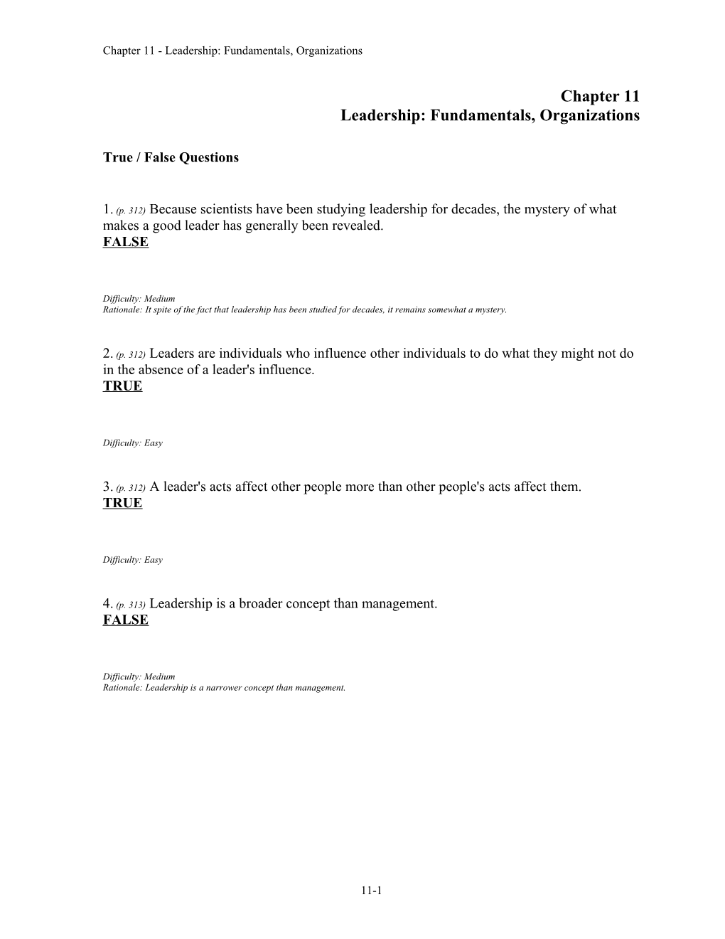 Chapter 11 Leadership: Fundamentals, Organizations