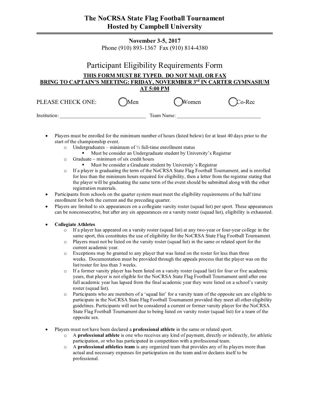 Participant Eligibility Requirements Form