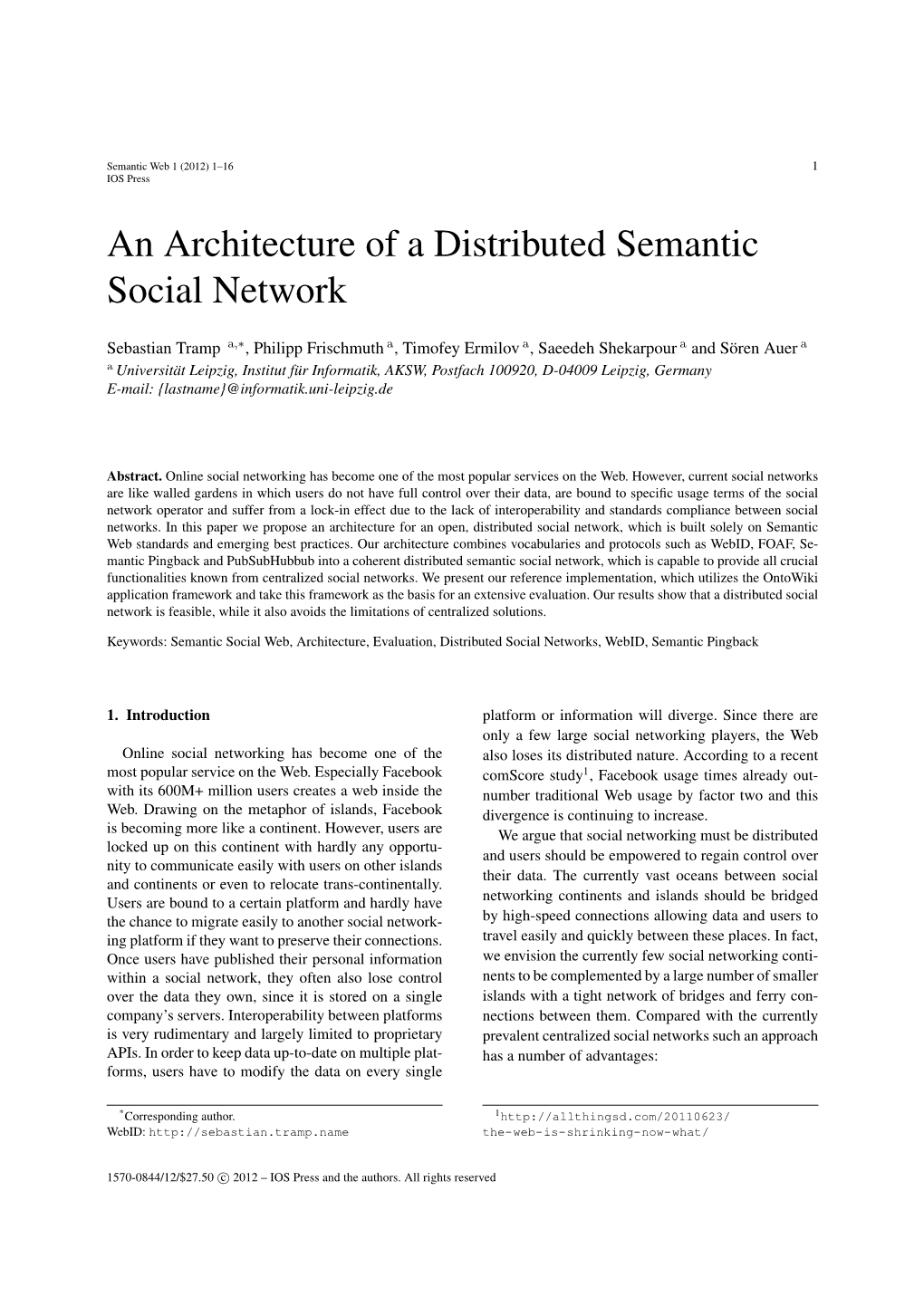 S.Tramp Et Al. / an Architecture of a Distributed Semantic Social Network