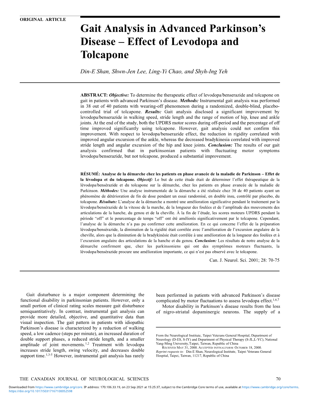 Gait Analysis in Advanced Parkinson's Disease – Effect of Levodopa And