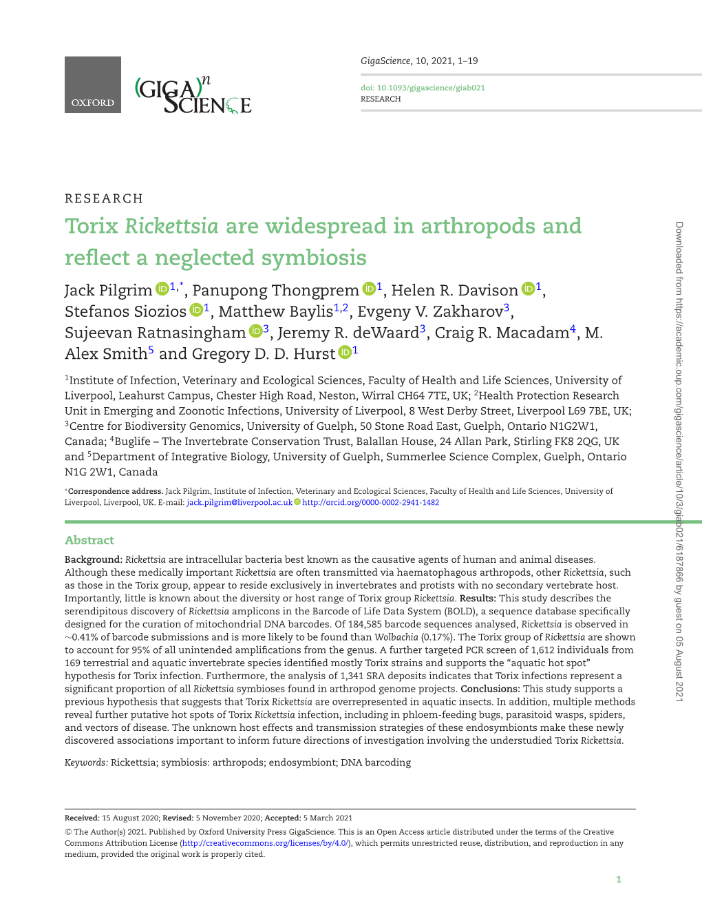 Torix Rickettsia Are Widespread in Arthropods and Reflect a Neglected Symbiosis