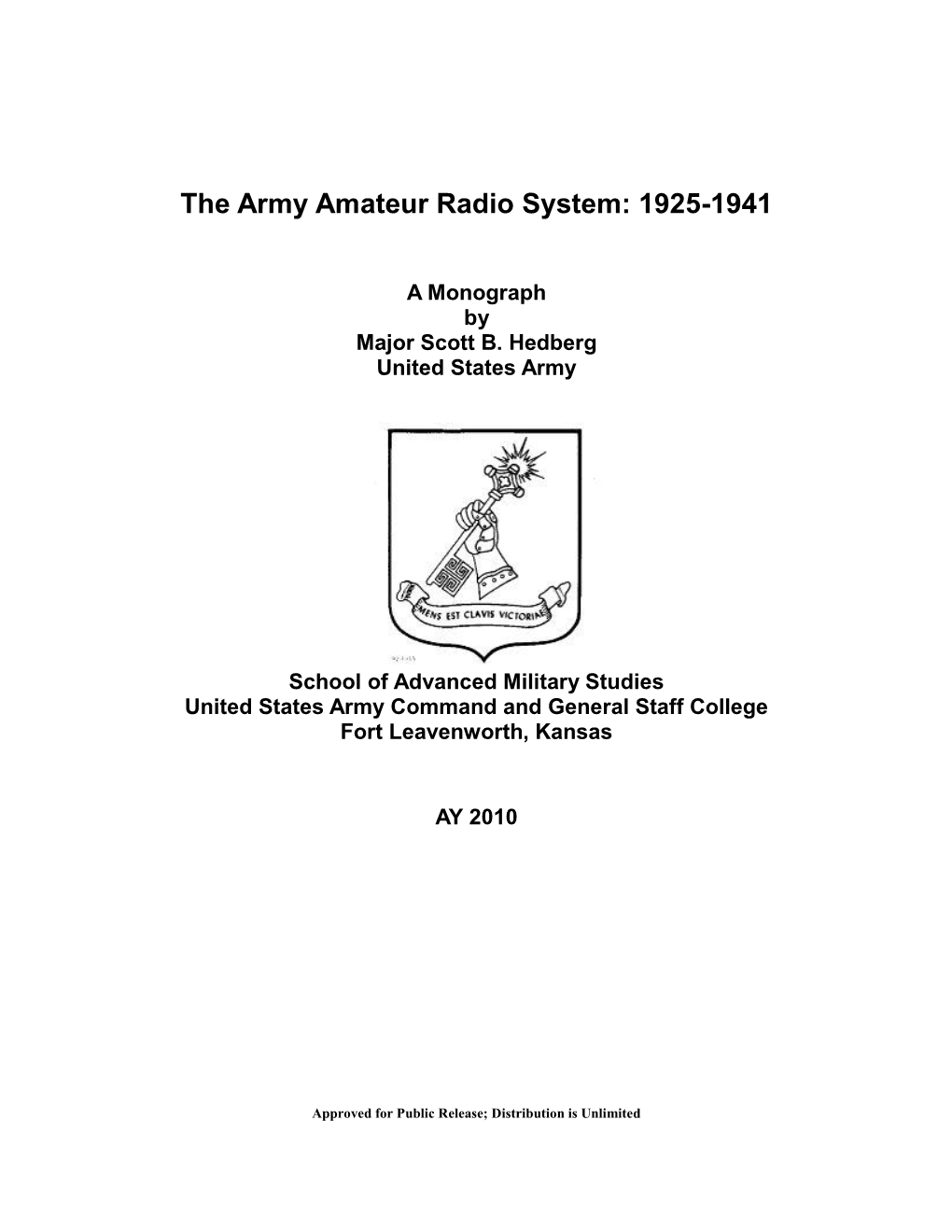 The Army Amateur Radio System: 1925-1941