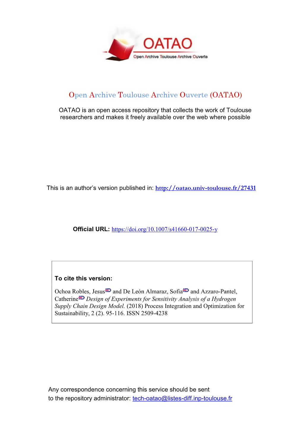 Design of Experiments for Sensitivity Analysis of a Hydrogen Supply Chain Design Model