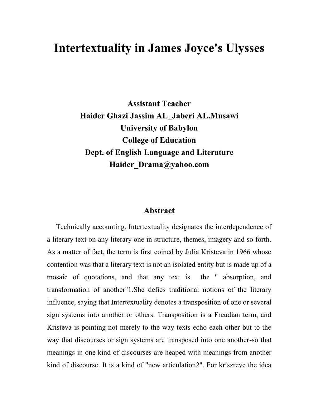 Intertextuality in James Joyce's Ulysses