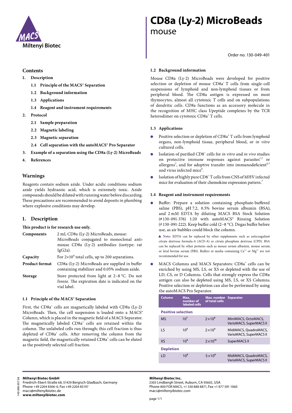 Cd8a (Ly-2) Microbeads Mouse