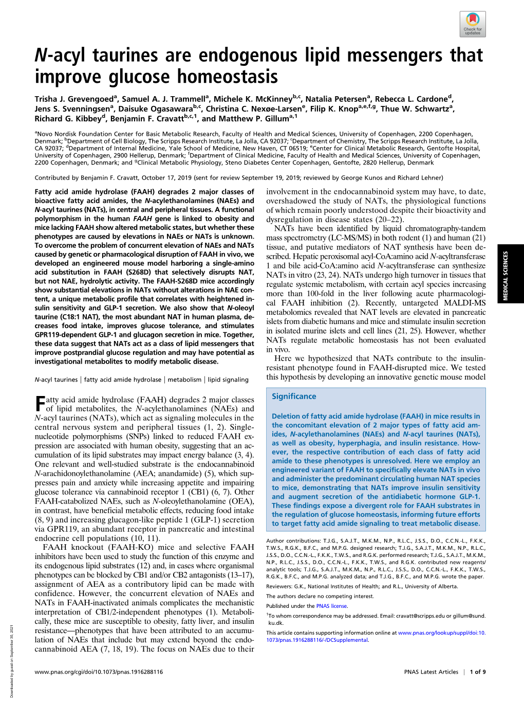 N-Acyl Taurines Are Endogenous Lipid Messengers That Improve Glucose Homeostasis