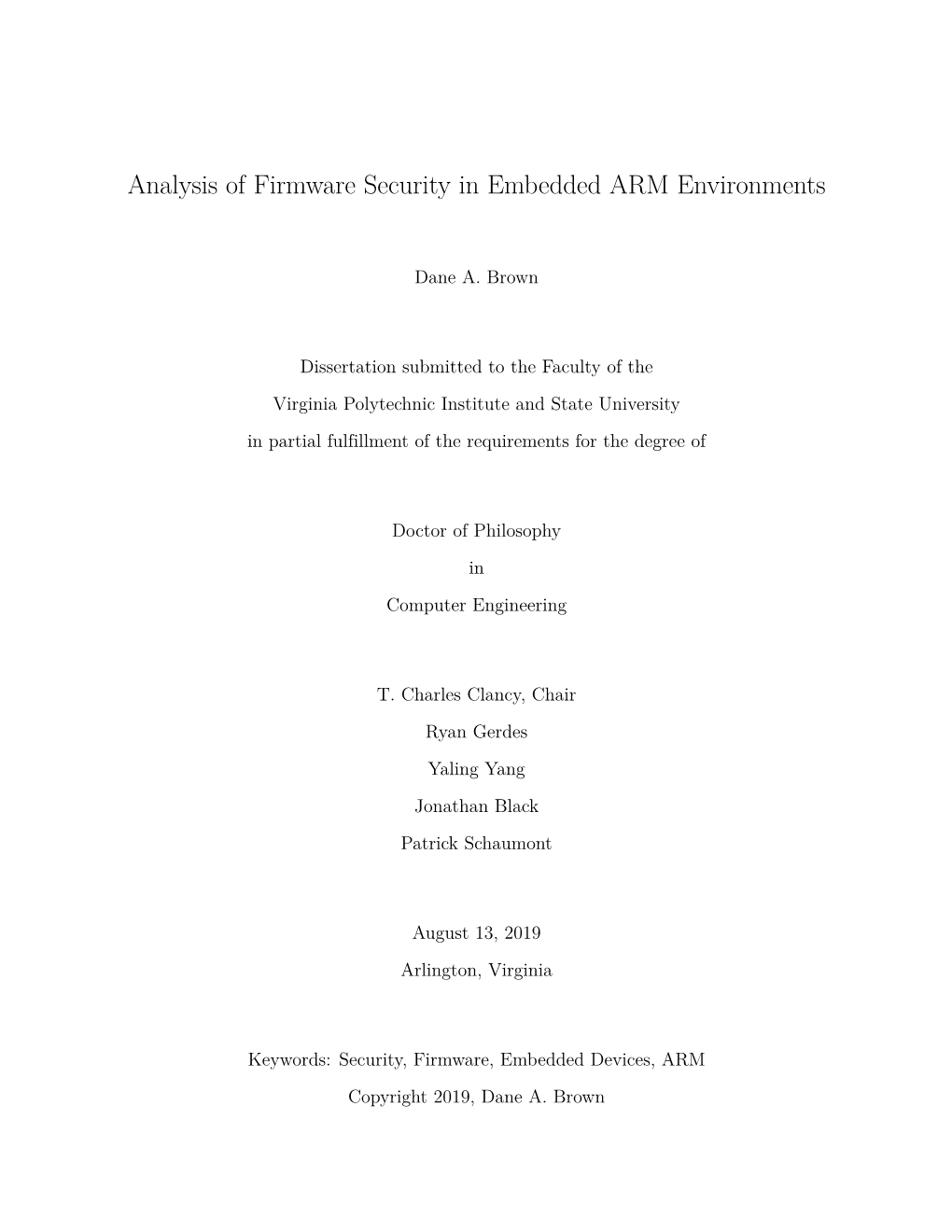 Analysis of Firmware Security in Embedded ARM Environments